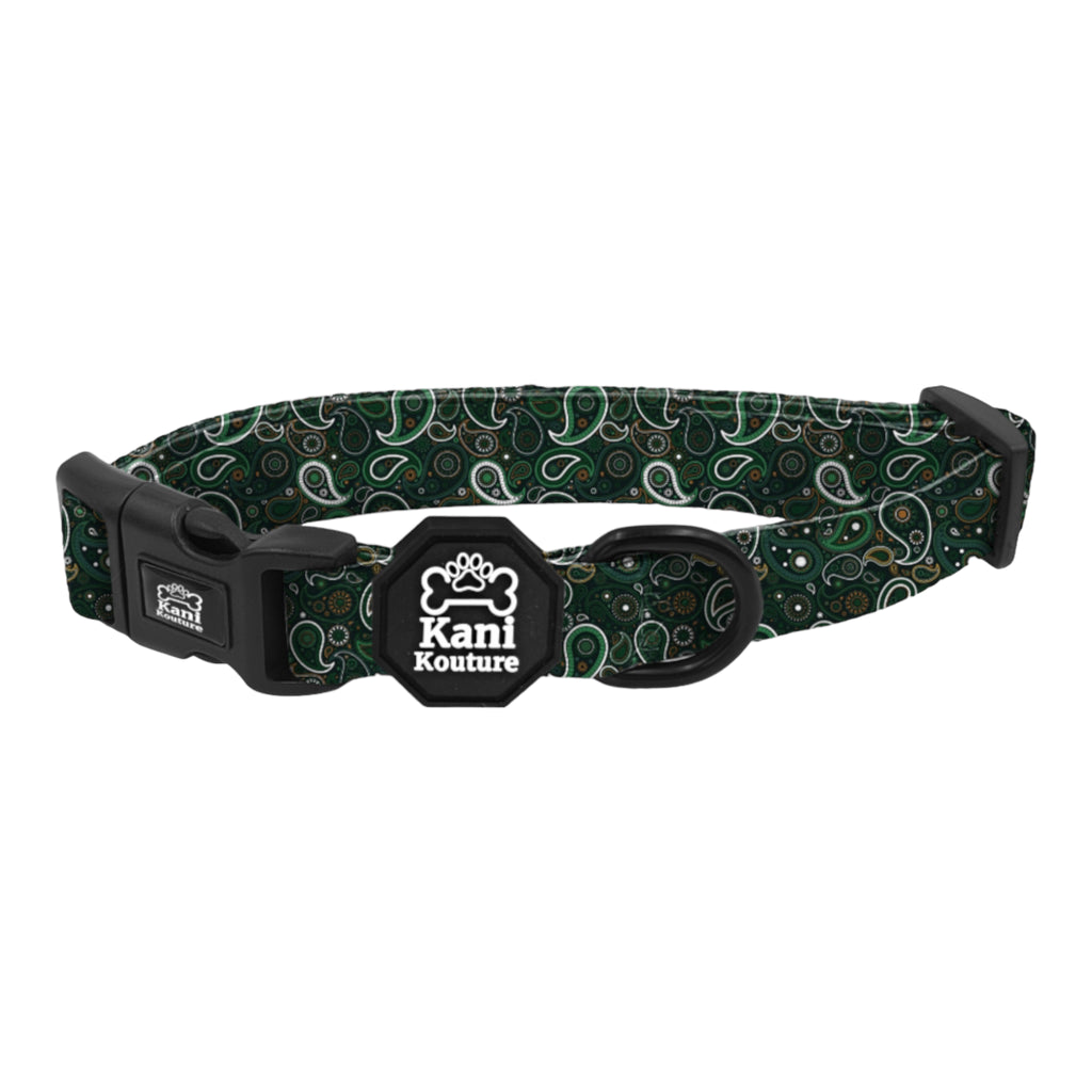 Green Paisley Adjustable Collar: Stylish Dog Collar, Dog Accessories