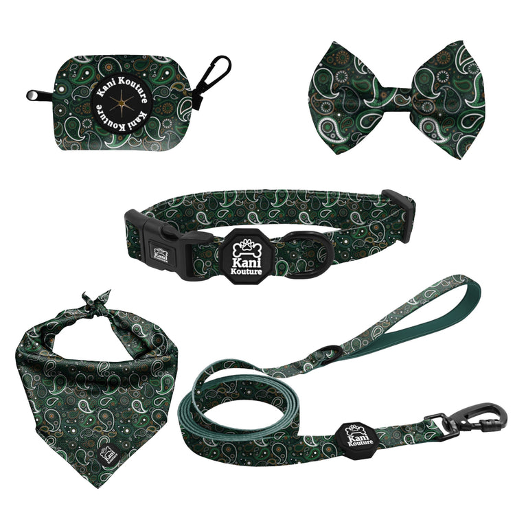 Green Paisley - Deluxe Collar Set
