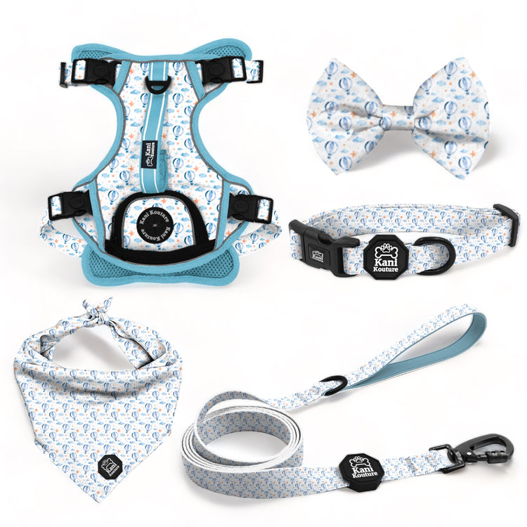 Big Air Deluxe Adventure Set: Adventure Harness, Adjustable Collar, Leash, Cooling Bandana, Bow Tie, and Accessories