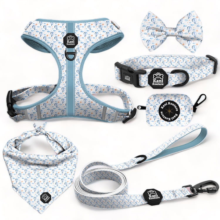 Big Air Deluxe Adjustable Set: Adjustable Harness, Collar, Leash, Cooling Bandana, Bow Tie, and Accessories