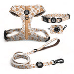 Milk & Cookies Essential Adjustable Set: Adjustable Dog Harness, Collar, Leash, and Poop Bag Dispenser for Stylish and Practical Dog Outings