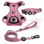 Pink Paisley Essential Adventure Set: Adventure Dog Harness, Adventure Collar, and Leash Accessories