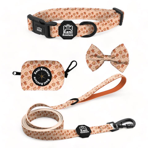Teddy Hearts Essential Collar Set: Adjustable Dog Collar, Leash, Bow Tie, and Accessories