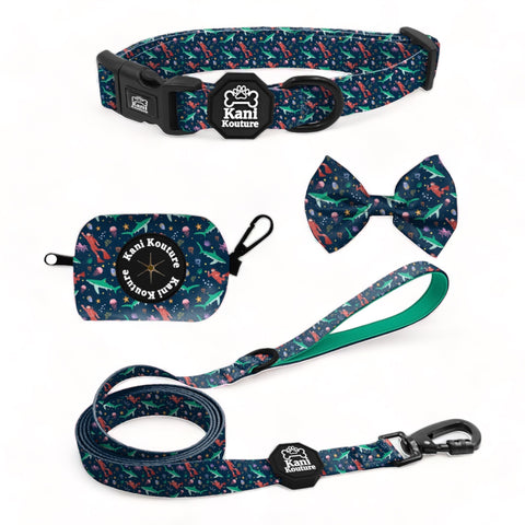 Scuba Dive Essential Collar Set: Adjustable Dog Collar, Leash, Bow Tie, and Accessories