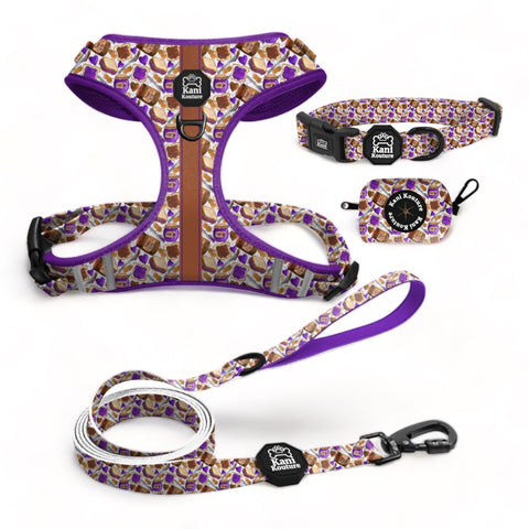 PB&J Essential Adjustable Set: Adjustable Dog Harness, Collar, Leash, and Poop Bag Dispenser for Comfy Walks and Adventures