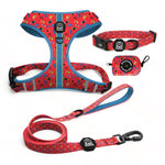 Game Over Essential Adjustable Set: Adjustable Dog Harness, Collar, Leash, and Convenient Poop Bag Dispenser for Trendy and Practical Walks