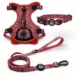 Red Paisley Essential Adventure Set: Adventure Dog Harness, Adventure Collar, and Leash Accessories