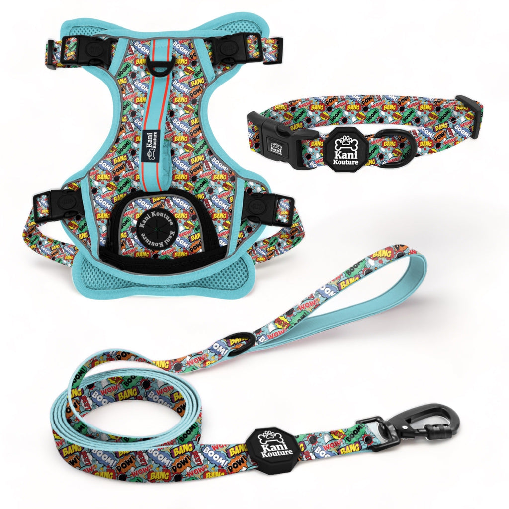 Boom Pow Bang Essential Adventure Set: Adventure Dog Harness, Adventure Collar, and Leash Accessories