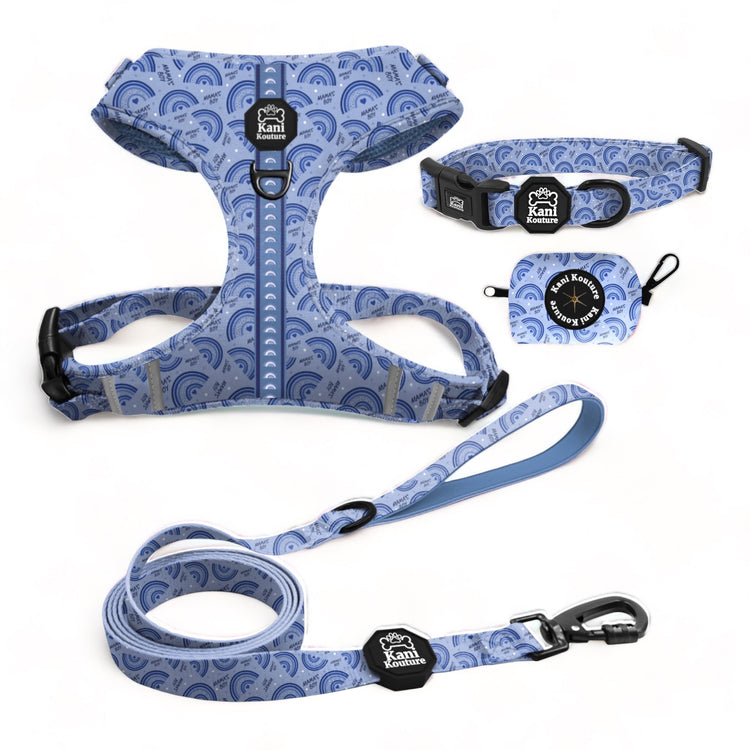Mama's Boy Essential Adjustable Set: Adjustable Dog Harness, Collar, Leash, and Poop Bag Dispenser for Stylish and Functional Walks