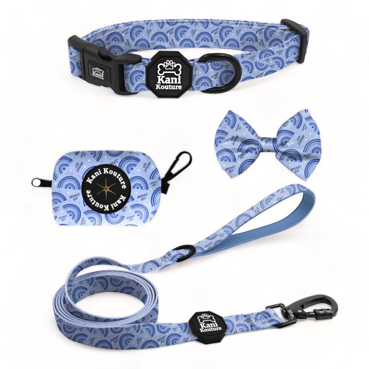 Mama's Boy Essential Collar Set: Adjustable Dog Collar, Leash, Bow Tie, and Accessories
